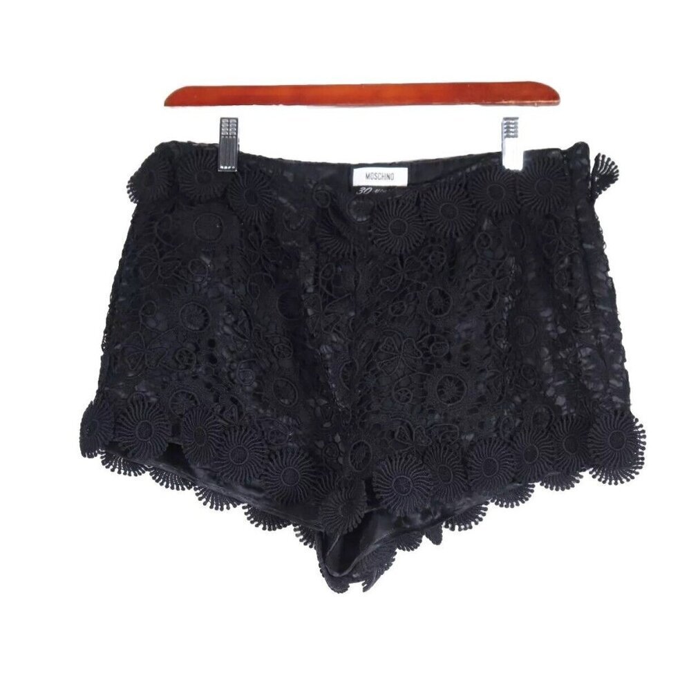 Moschino Women’s Size US8 Black Lace Shorts Eyelet Mid Rise Cotton Appliqué $995